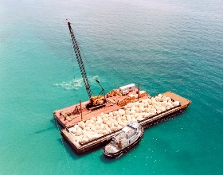 Clamshell Crane Barge At Construction Site