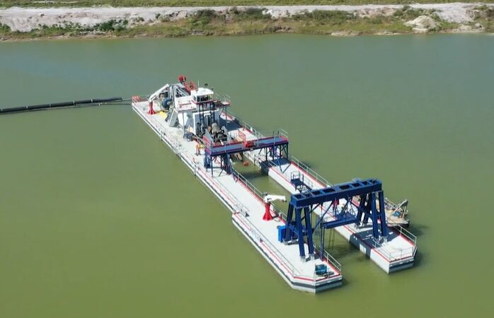 Cutter Suction Dredge Operating On Waterway